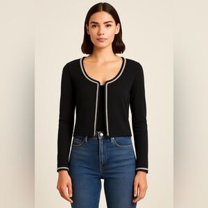 Maison Scotch Black Open Front Cardigan with Silver Trim - Size 1